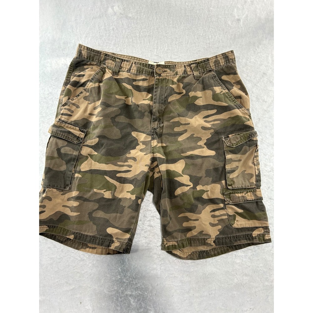 Old Mill Mens Camo Cargo Shorts Size 40 Green Brown Cotton Woodland Camouflage
